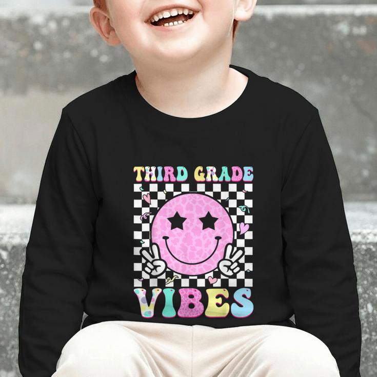 Third Grade Vibes Groovy Back To School 3rd Grade Girls Kids Graphic Toddler Long Sleeve Tee