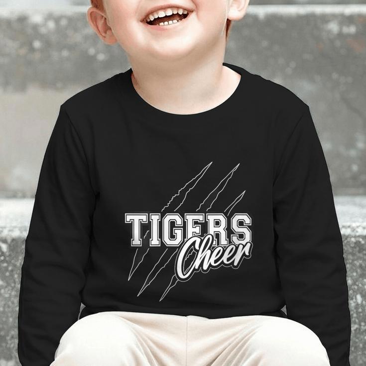 Tigers Cheer Back To School Cheerleading Team Spirit Graphic Toddler Long Sleeve Tee