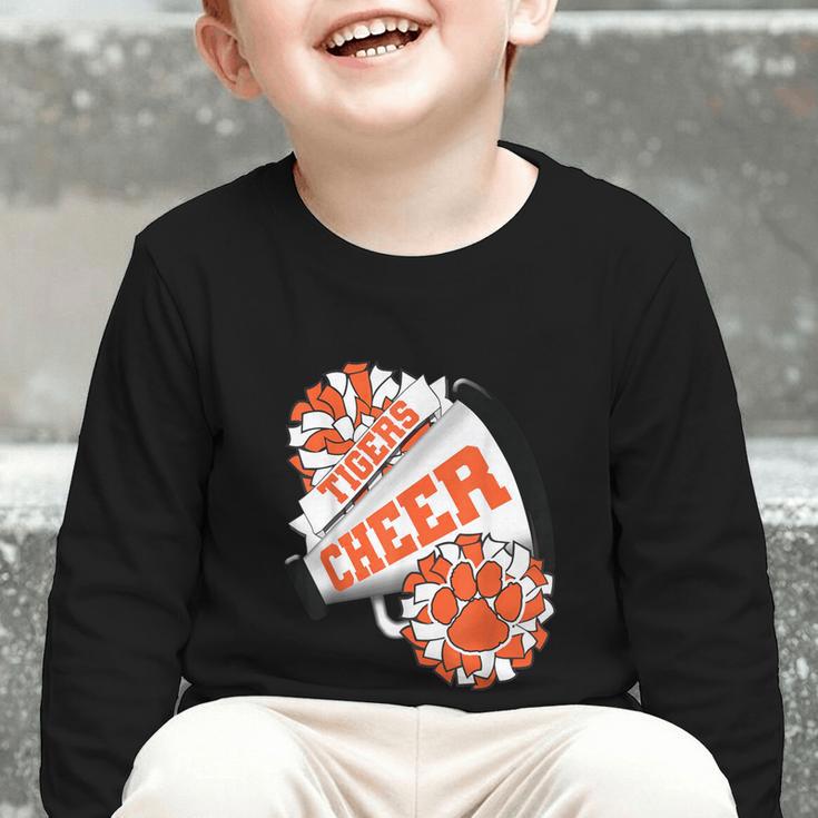 Tigers Cheerleading Back To School Cheer Team Spirit Orange Graphic Toddler Long Sleeve Tee Tigers Cheerleading Back To School Cheer Team Spirit Orange Graphic Toddler Long Sleeve Tee