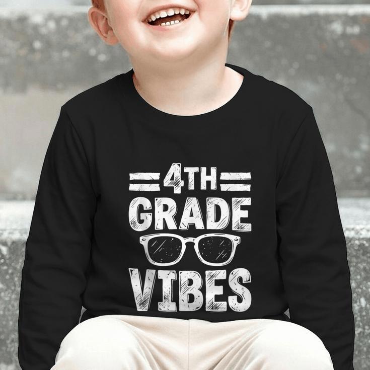 Vintage Fourth 4TH Grade Vibes Back To School First Day Kids Graphic Toddler Long Sleeve Tee