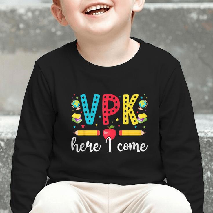 VPK Here I Come VPK Back To School VPK First Day Of VPK Graphic Toddler Long Sleeve Tee VPK Here I Come VPK Back To School VPK First Day Of VPK Graphic Toddler Long Sleeve Tee