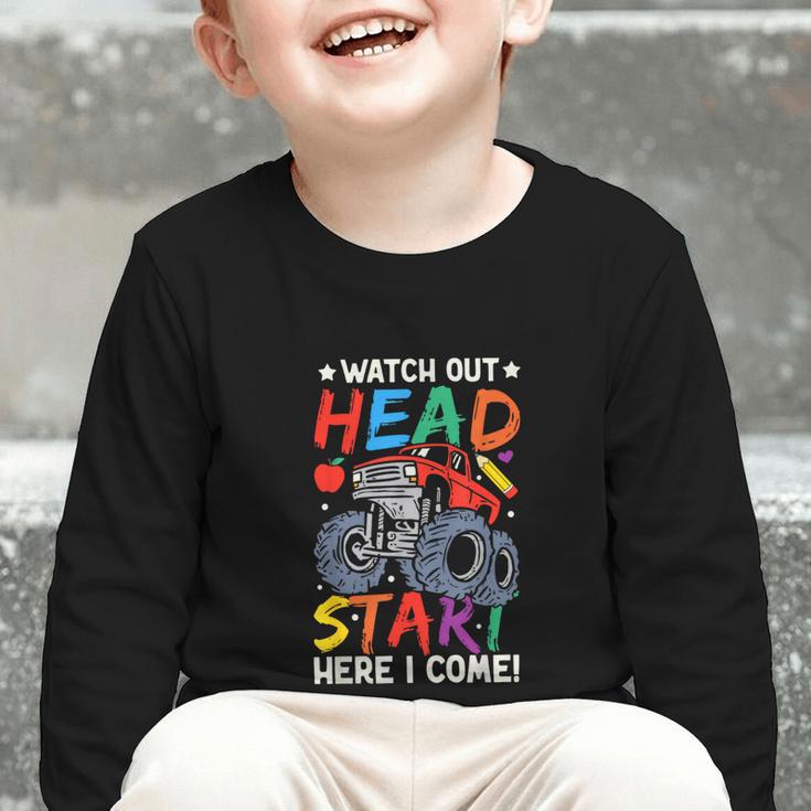 Watch Out HeadStart Here I Come Monster Truck Back To School Graphic Toddler Long Sleeve Tee Watch Out HeadStart Here I Come Monster Truck Back To School Graphic Toddler Long Sleeve Tee