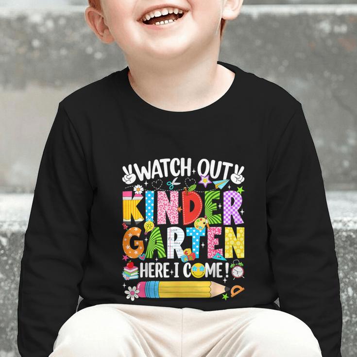 Watch Out Kindergarten Here I Come Back To School Girls Kids Graphic Toddler Long Sleeve Tee Watch Out Kindergarten Here I Come Back To School Girls Kids Graphic Toddler Long Sleeve Tee
