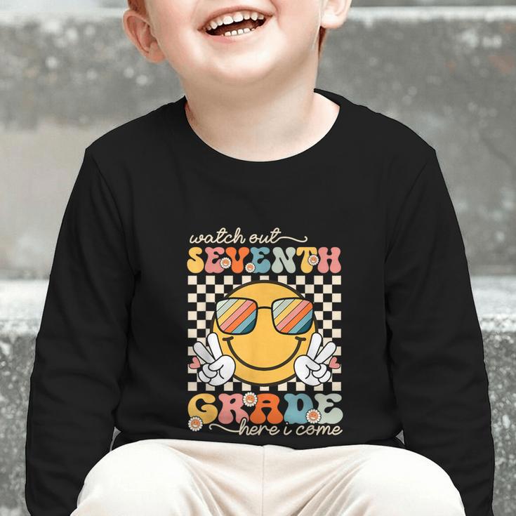 Watch Out Seventh Grade Here I Come Back To School 7th Grade Graphic Toddler Long Sleeve Tee Watch Out Seventh Grade Here I Come Back To School 7th Grade Graphic Toddler Long Sleeve Tee