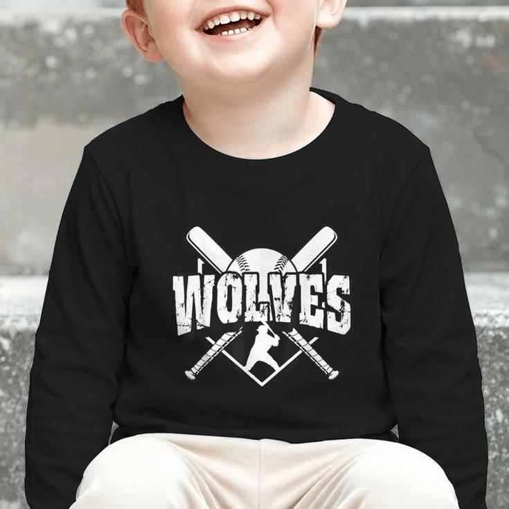 Wolves Baseball Back To School Spirit Graphic Toddler Long Sleeve Tee Wolves Baseball Back To School Spirit Graphic Toddler Long Sleeve Tee