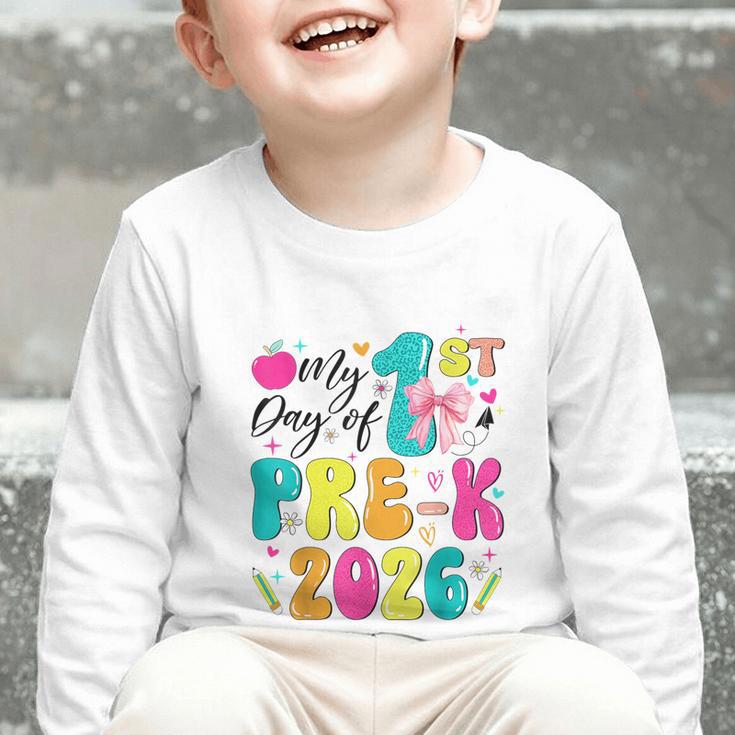 My 1st Day Of Pre-K 2026 Back To School Bow PreK Kids Girls Graphic Toddler Long Sleeve Tee