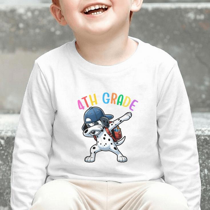 4th Grade Crew Dalmatian Dog Dabbing Back To School Premium Tri-Blend Graphic Toddler Long Sleeve Tee