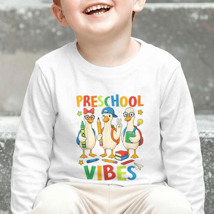 Back To School Cute Goose Preschool Vibes Girls Boys Graphic Toddler Long Sleeve Tee Back To School Cute Goose Preschool Vibes Girls Boys Graphic Toddler Long Sleeve Tee