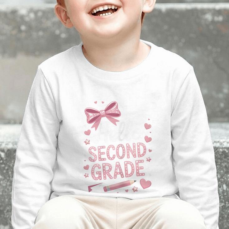 Back To School Cute Pink Coquette Girls Hello Second Grade Graphic Toddler Long Sleeve Tee Back To School Cute Pink Coquette Girls Hello Second Grade Graphic Toddler Long Sleeve Tee