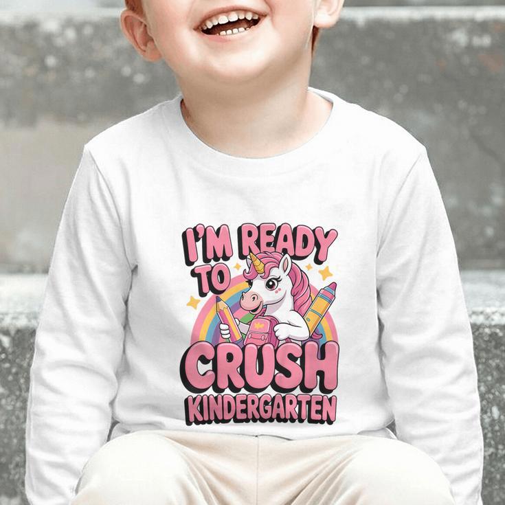 Back To School I'm Ready To Crush Kindergarten Unicorn Graphic Toddler Long Sleeve Tee Back To School I'm Ready To Crush Kindergarten Unicorn Graphic Toddler Long Sleeve Tee