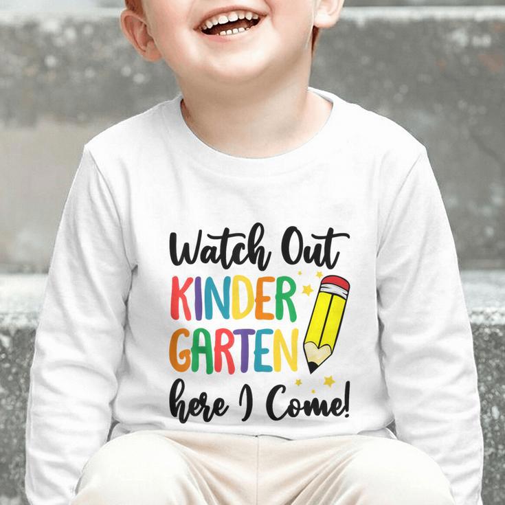 Back To School Kids Watch Out Kindergarten Here I Come Graphic Toddler Long Sleeve Tee Back To School Kids Watch Out Kindergarten Here I Come Graphic Toddler Long Sleeve Tee