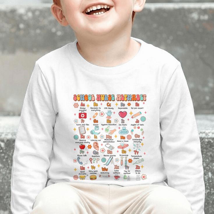 Back To School School Nurse Alphabet School Nurse Life Graphic Toddler Long Sleeve Tee Back To School School Nurse Alphabet School Nurse Life Graphic Toddler Long Sleeve Tee