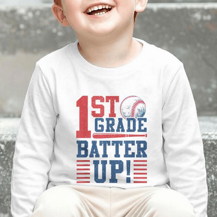 Baseball 1st Grade Back To School 1st Grade Batter Up Graphic Toddler Long Sleeve Tee