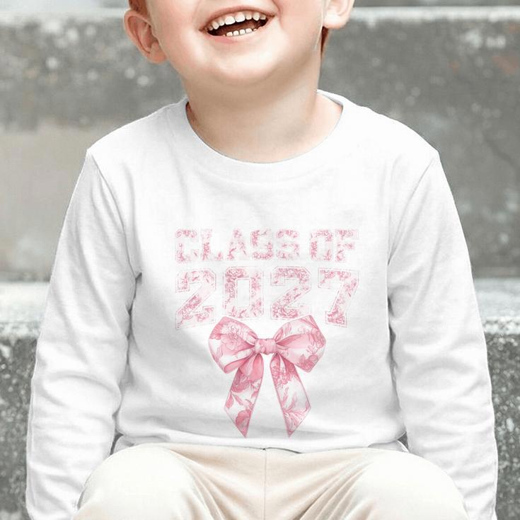 Class Of 2027 Preppy Coquette Bow Back To School Graduation Premium Tri-Blend Graphic Toddler Long Sleeve Tee