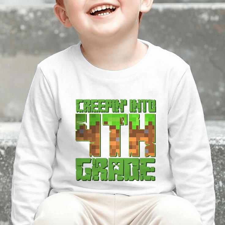 Creepin’ Into 4th Grade Kids Boy Gamer Pixel Back To School Performance Graphic Toddler Long Sleeve Tee