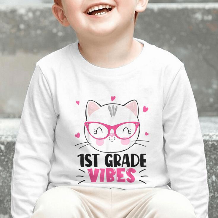 Cute 1st Grade Vibes Cat Kitten Lover Back To School Girls Graphic Toddler Long Sleeve Tee