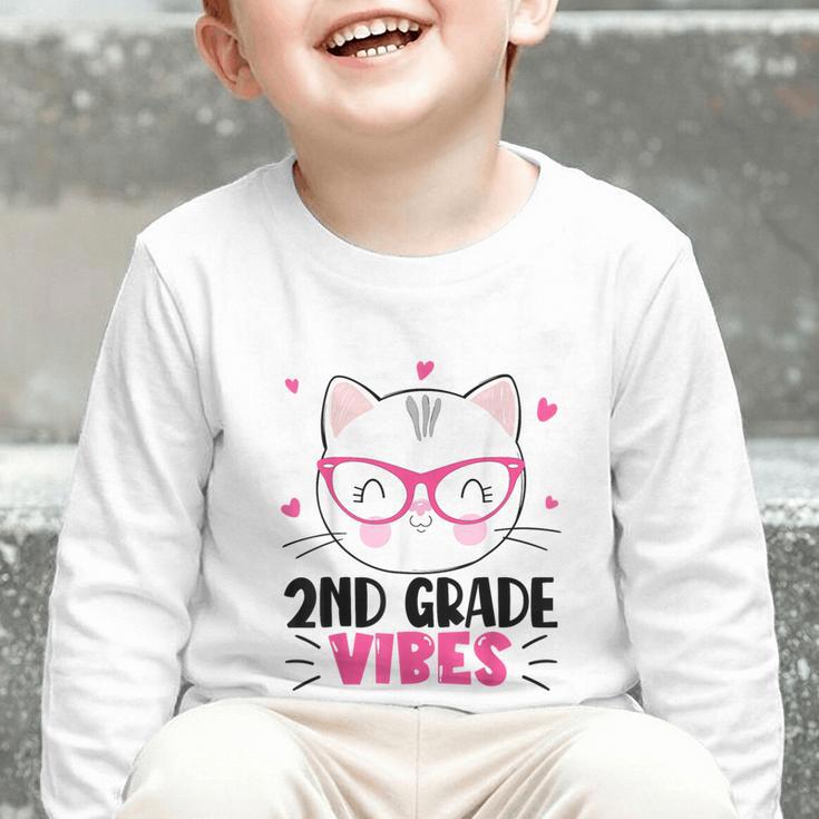 Cute 2nd Grade Vibes Cat Kitten Lover Back To School Girls Graphic Toddler Long Sleeve Tee