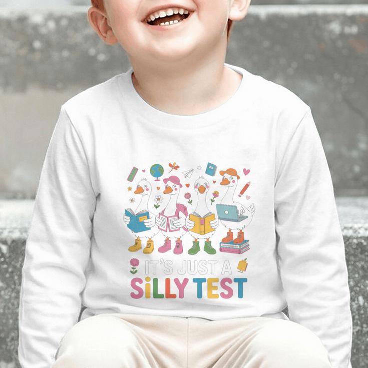 Cute Geese Silly Test Back To School Student Motivation Graphic Toddler Long Sleeve Tee Cute Geese Silly Test Back To School Student Motivation Graphic Toddler Long Sleeve Tee