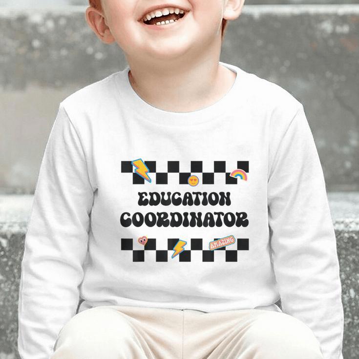 Education Coordinator Groovy Back To School Checkered Graphic Toddler Long Sleeve Tee Education Coordinator Groovy Back To School Checkered Graphic Toddler Long Sleeve Tee
