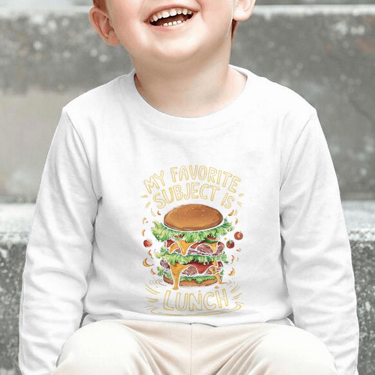 My Favorite Subject Is Lunch Hamburger Back To School Premium Tri-Blend Graphic Toddler Long Sleeve Tee My Favorite Subject Is Lunch Hamburger Back To School Premium Tri-Blend Graphic Toddler Long Sleeve Tee