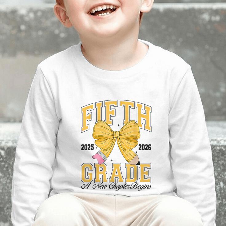 Fifth Grade Back To School First Day Pencil Bow 2025 Girls Graphic Toddler Long Sleeve Tee Fifth Grade Back To School First Day Pencil Bow 2025 Girls Graphic Toddler Long Sleeve Tee