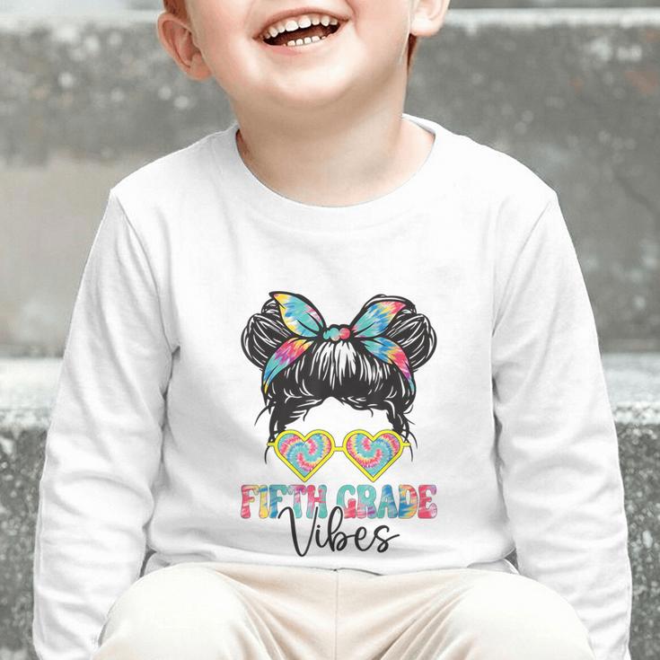 Fifth Grade Vibes Messy Hair Bun Girl Back To School 5th Graphic Toddler Long Sleeve Tee Fifth Grade Vibes Messy Hair Bun Girl Back To School 5th Graphic Toddler Long Sleeve Tee