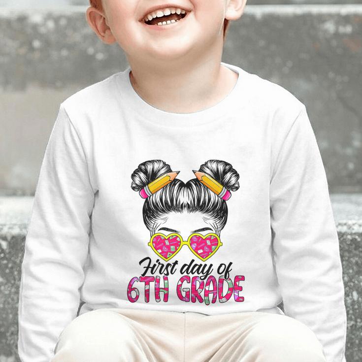 First Day Of 6th Grade Messy Hair Bun Girl Back To School Graphic Toddler Long Sleeve Tee First Day Of 6th Grade Messy Hair Bun Girl Back To School Graphic Toddler Long Sleeve Tee