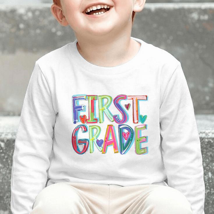 First Grade Back To School Happy First Day Of School Graphic Toddler Long Sleeve Tee