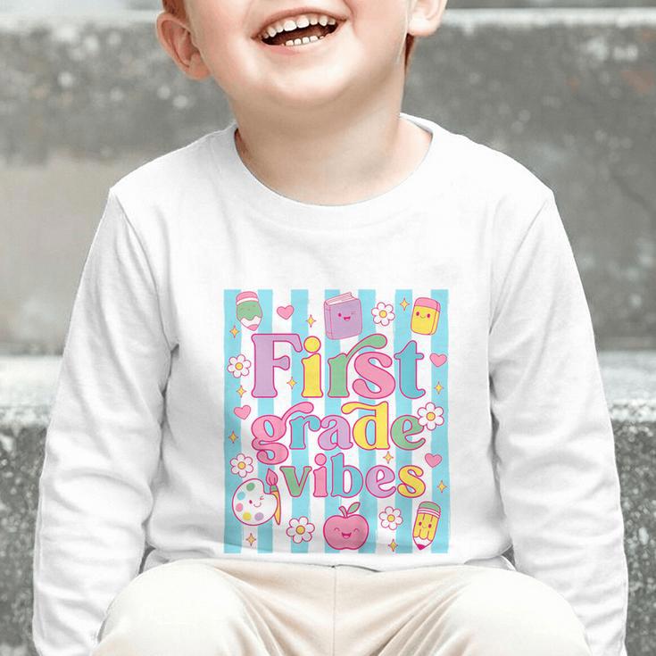 First Grade Vibes Cute Groovy Back To School 1st Grade Girls Graphic Toddler Long Sleeve Tee First Grade Vibes Cute Groovy Back To School 1st Grade Girls Graphic Toddler Long Sleeve Tee