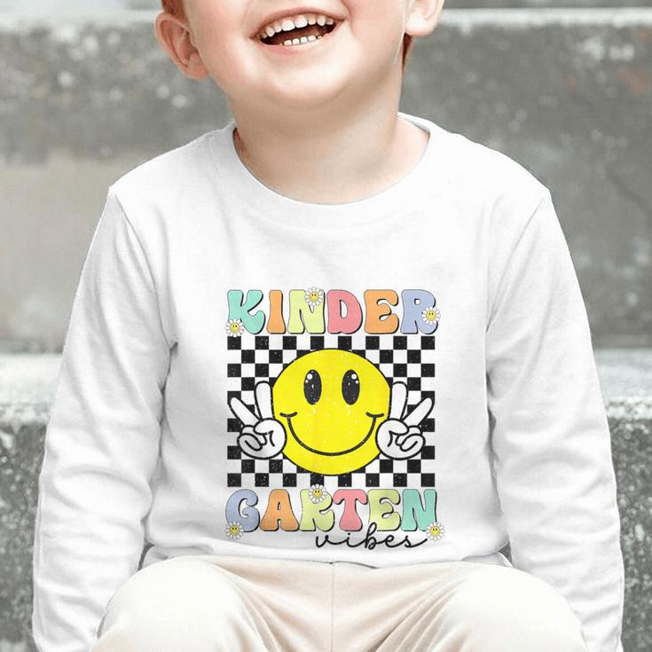 Girls Kindergarten Vibes Smile Face Back To School Kinder Graphic Toddler Long Sleeve Tee
