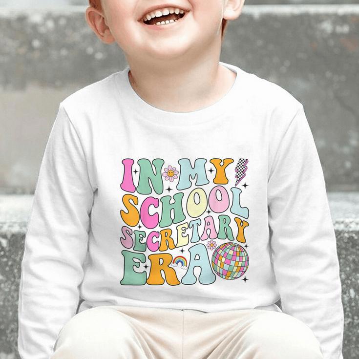 Groovy In My School Secretary Era Back To School Graphic Toddler Long Sleeve Tee Groovy In My School Secretary Era Back To School Graphic Toddler Long Sleeve Tee