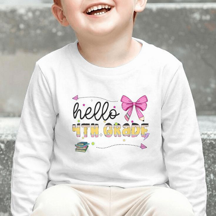 Hello 4th Grade Girls Coquette Fourth Grade Back To School Graphic Toddler Long Sleeve Tee Hello 4th Grade Girls Coquette Fourth Grade Back To School Graphic Toddler Long Sleeve Tee
