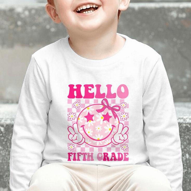 Hello Fifth Grade Coquette Bow Back To School 5th Grade Girl Graphic Toddler Long Sleeve Tee Hello Fifth Grade Coquette Bow Back To School 5th Grade Girl Graphic Toddler Long Sleeve Tee