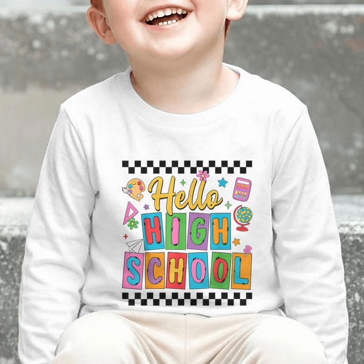 Hello Highshool First Day Of School Back To School Boy Girls Graphic Toddler Long Sleeve Tee Hello Highshool First Day Of School Back To School Boy Girls Graphic Toddler Long Sleeve Tee