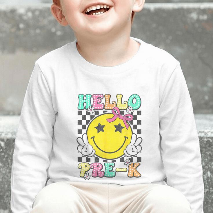 Hello Pre-K Coquette Bow Back To School Preschool Girl Graphic Toddler Long Sleeve Tee