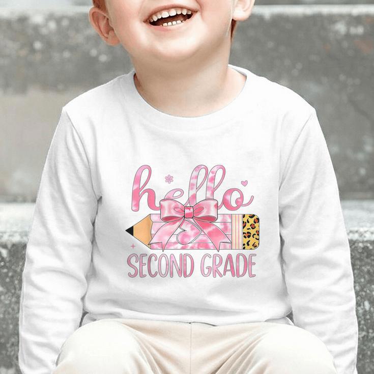 Hello Second Grade Pencil Tie Dye Coquette Back To School Graphic Toddler Long Sleeve Tee