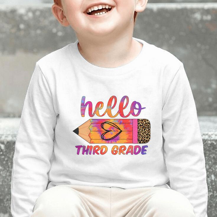 Hello Third Grade Back To School Pencil Tie Dye 3rd Grade Performance Graphic Toddler Long Sleeve Tee