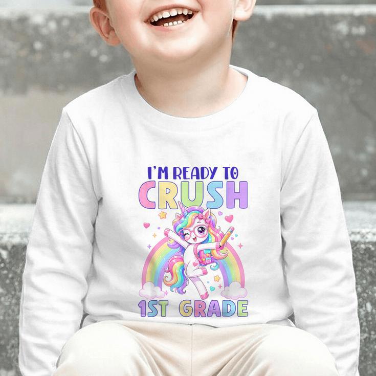 I'm Ready To Crush 1st Grade Unicorn Girls Back To School Graphic Toddler Long Sleeve Tee I'm Ready To Crush 1st Grade Unicorn Girls Back To School Graphic Toddler Long Sleeve Tee