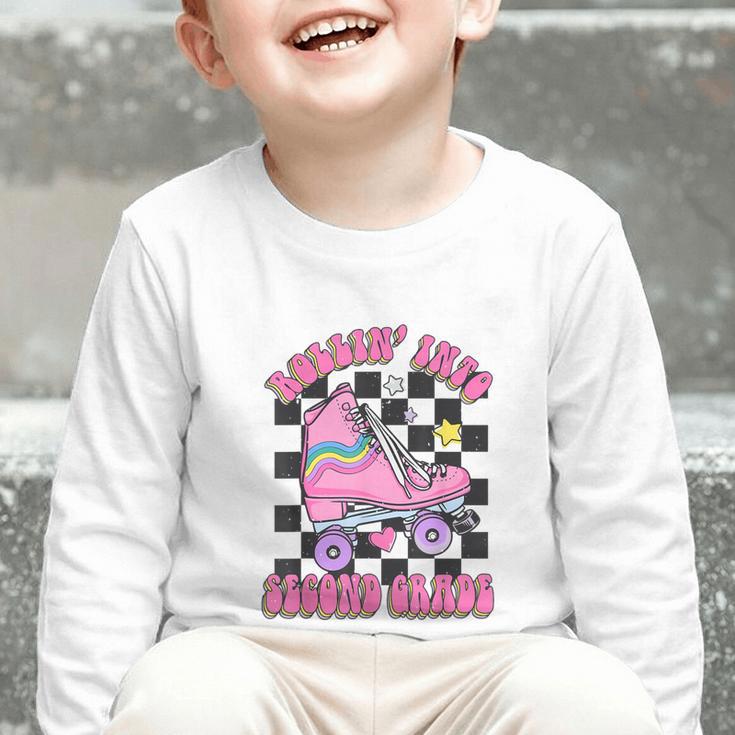 Kids Back To School Skating Rollin Into Second 2nd Grade Graphic Toddler Long Sleeve Tee Kids Back To School Skating Rollin Into Second 2nd Grade Graphic Toddler Long Sleeve Tee