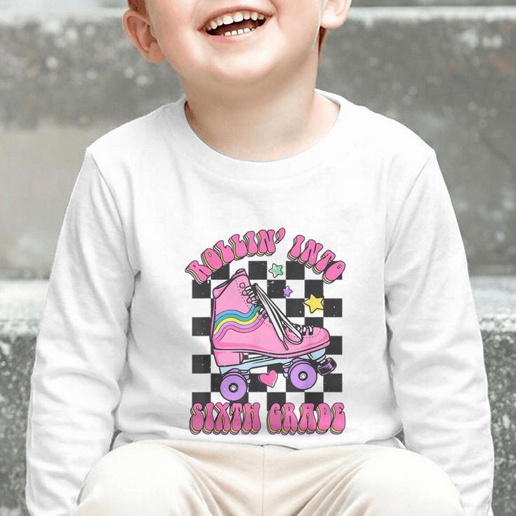 Kids Back To School Skating Rollin Into Sixth 6th Grade Graphic Toddler Long Sleeve Tee Kids Back To School Skating Rollin Into Sixth 6th Grade Graphic Toddler Long Sleeve Tee