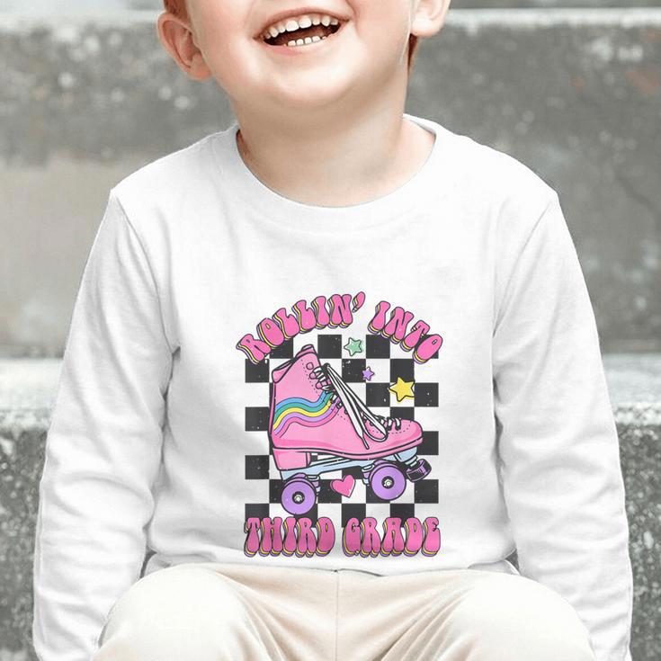 Kids Back To School Skating Rollin Into Third 3rd Grade Graphic Toddler Long Sleeve Tee