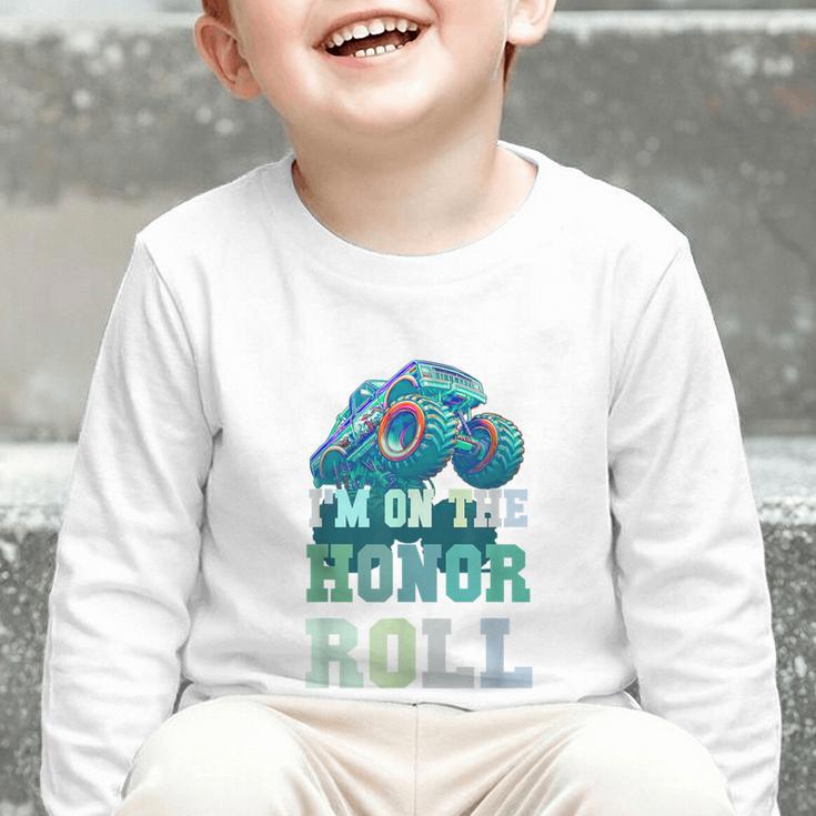 Kids I'M ON HONOR ROLL Monster Trucks Back To School Bruh Graphic Toddler Long Sleeve Tee Kids I'M ON HONOR ROLL Monster Trucks Back To School Bruh Graphic Toddler Long Sleeve Tee