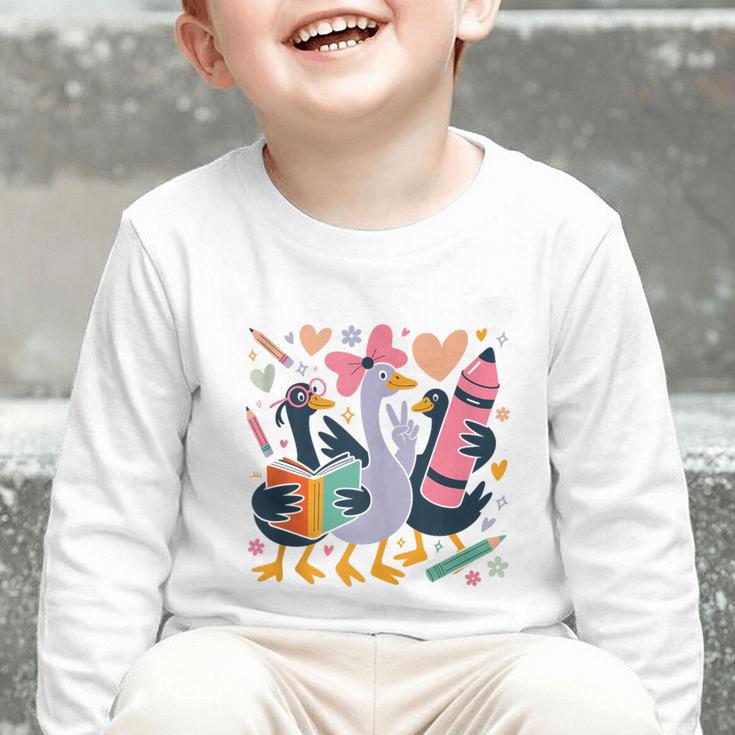 Kindergarten 1st Grade Goose Back To School Girls Graphic Toddler Long Sleeve Tee