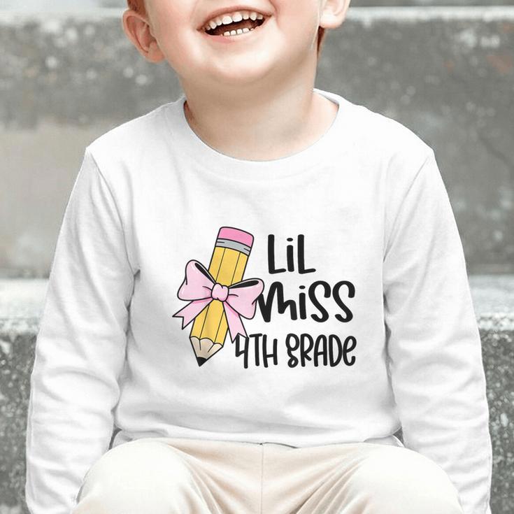 Lil Miss 4th Grade Coquette Bow Pencil Back To School Girls Graphic Toddler Long Sleeve Tee Lil Miss 4th Grade Coquette Bow Pencil Back To School Girls Graphic Toddler Long Sleeve Tee