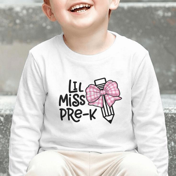 LiL Miss Pre-K Cute Back To School Pink Y2k Coquette Bow Graphic Toddler Long Sleeve Tee LiL Miss Pre-K Cute Back To School Pink Y2k Coquette Bow Graphic Toddler Long Sleeve Tee
