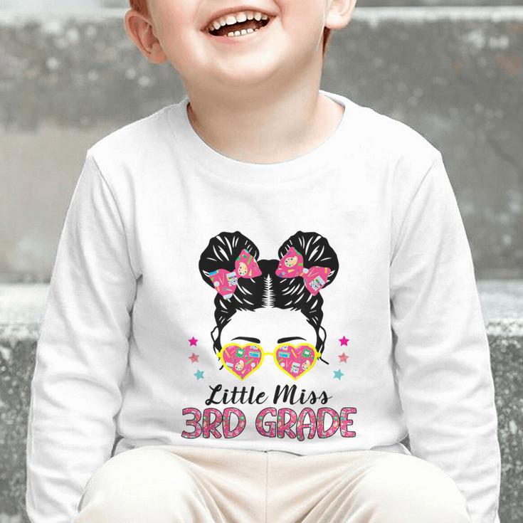 Little Miss 3rd Grade Messy Bun Back To School Graphic Toddler Long Sleeve Tee