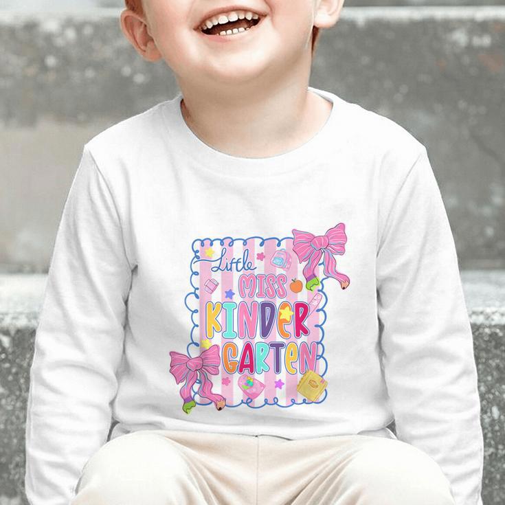 Little Miss Kindergarten Kids Girls Coquette Back To School Graphic Toddler Long Sleeve Tee Little Miss Kindergarten Kids Girls Coquette Back To School Graphic Toddler Long Sleeve Tee