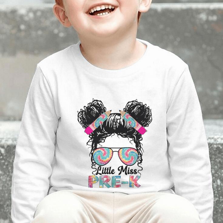 Little Miss Pre-K Girls Back To School Messy Bun Performance Graphic Toddler Long Sleeve Tee