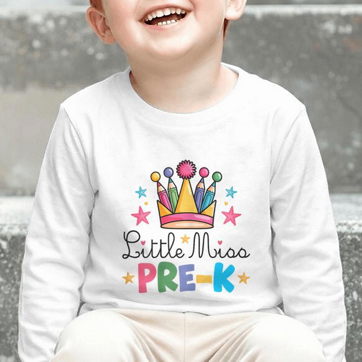 Miss Pre-K Pencils Crown Cute Back To School First Day Girls Graphic Toddler Long Sleeve Tee