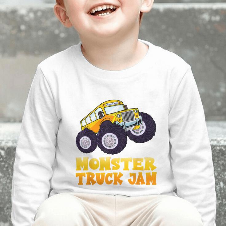 Monster Truck Jam School Bus Yellow Back To School Toddlers Graphic Toddler Long Sleeve Tee Monster Truck Jam School Bus Yellow Back To School Toddlers Graphic Toddler Long Sleeve Tee